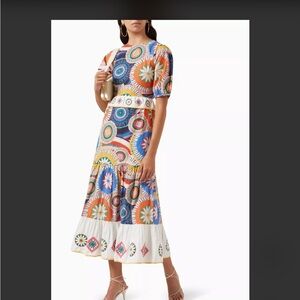 NEVER FULLY DRESSED
Crochet Print Malibu Midi Dress in Cotton-poplin